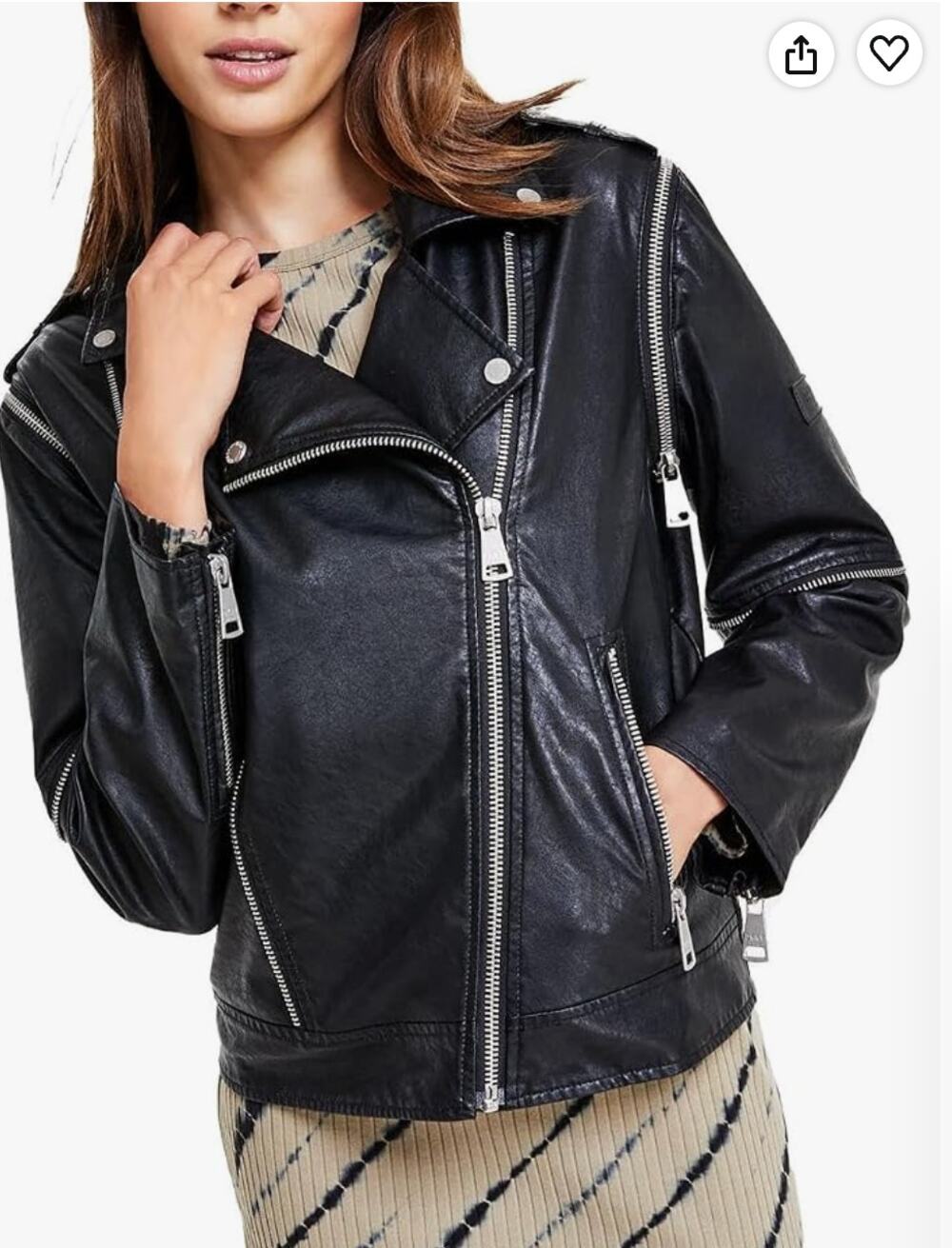 DKNY Jeans Womens Faux Leather Short Motorcycle Jacket
